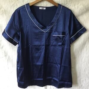 Ekouaer Blue V-Neck Short-Sleeve Pajama Set